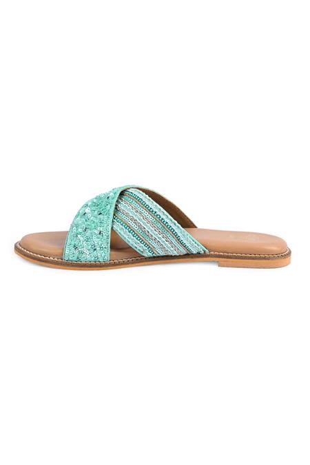 Shop_The Golden Wasp_Blue Sequins Head Up Gorgeous Embellished Criss-cross Sandals _Online_at_Aza_Fashions