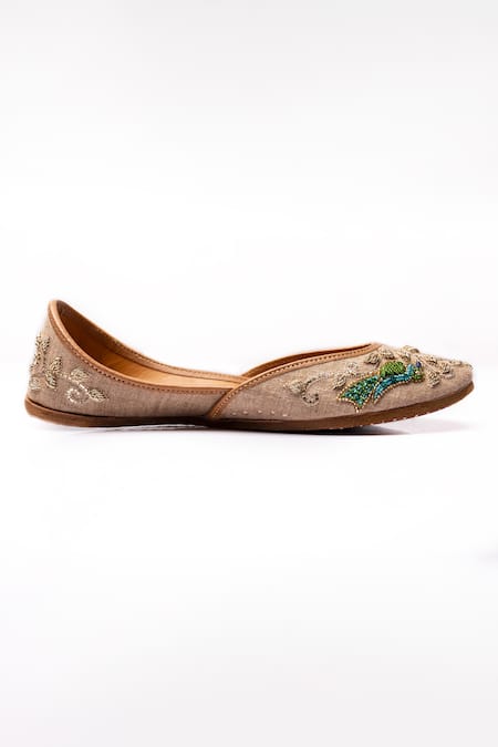 The Golden Wasp_Brown Dabka Ilaria Embellished Juttis _at_Aza_Fashions