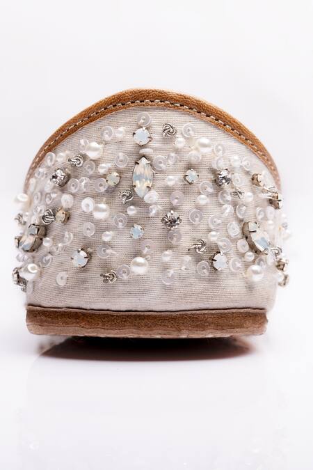 The Golden Wasp_Ivory Pearls Crystal Morning Embellished Juttis _Online_at_Aza_Fashions