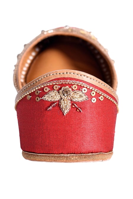 Buy_The Golden Wasp_Red Zari Myra Embellished Juttis _Online_at_Aza_Fashions