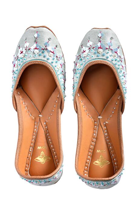 The Golden Wasp_Green Shells Olivine Embellished Juttis _Online_at_Aza_Fashions