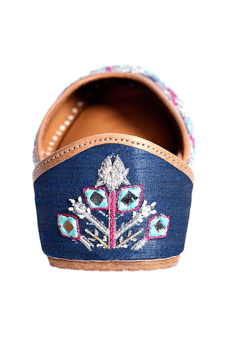 Buy_The Golden Wasp_Blue Mirror Mahru Embroidered Juttis _Online_at_Aza_Fashions