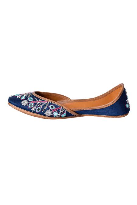 Shop_The Golden Wasp_Blue Mirror Mahru Embroidered Juttis _Online_at_Aza_Fashions