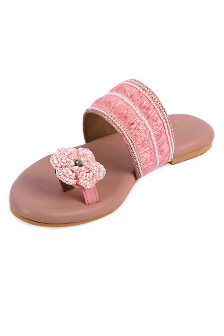 Buy_The Golden Wasp_Pink Raffia Lace Shagufta Embellished Kolhapuri _Online_at_Aza_Fashions