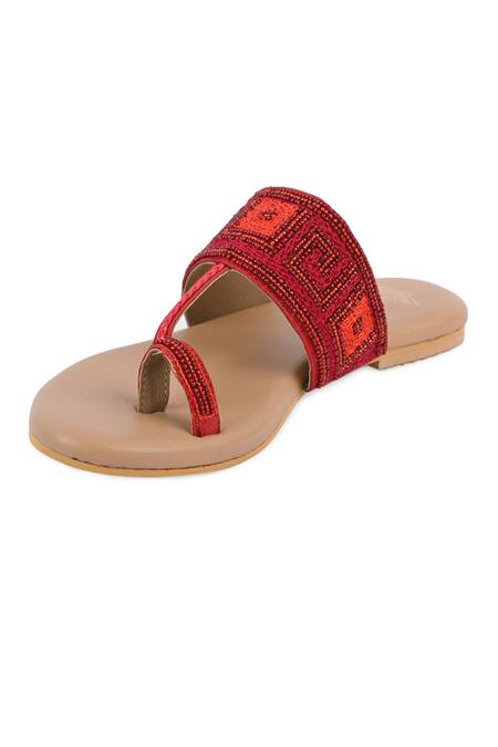 Buy_The Golden Wasp_Red Thread Ruby Embellished Kolhapuri _Online_at_Aza_Fashions