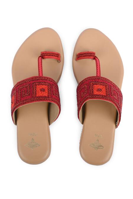 Shop_The Golden Wasp_Red Thread Ruby Embellished Kolhapuri _Online_at_Aza_Fashions