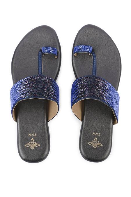 The Golden Wasp_Blue Cutdana Mahazabeen Embellished Kolhapuri _Online_at_Aza_Fashions