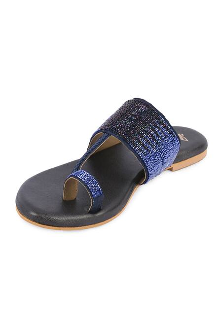 Buy_The Golden Wasp_Blue Cutdana Mahazabeen Embellished Kolhapuri _Online_at_Aza_Fashions