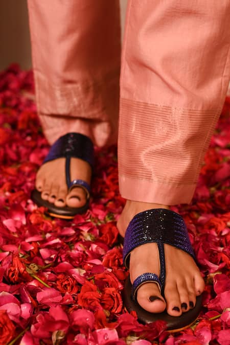 The Golden Wasp_Blue Cutdana Mahazabeen Embellished Kolhapuri _at_Aza_Fashions