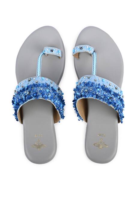 The Golden Wasp_Blue Lace Aasmani Embellished Kolhapuri _Online_at_Aza_Fashions