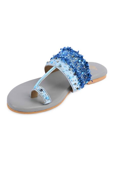 Buy_The Golden Wasp_Blue Lace Aasmani Embellished Kolhapuri _Online_at_Aza_Fashions