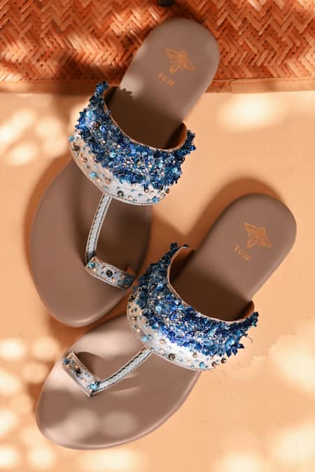 The Golden Wasp_Blue Lace Aasmani Embellished Kolhapuri _at_Aza_Fashions