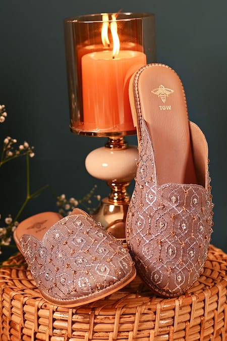 The Golden Wasp Glimmer Hive Embellished Mules 