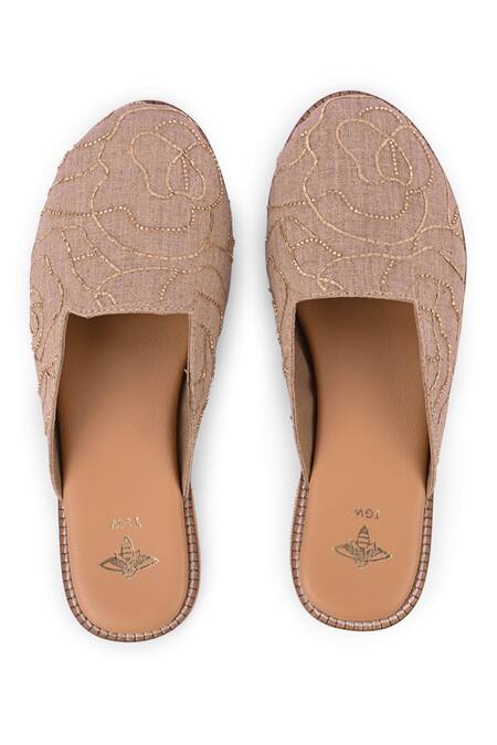 The Golden Wasp_Brown Gul Embellished Mules _Online_at_Aza_Fashions