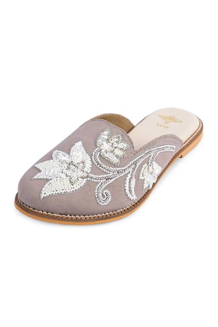 Buy_The Golden Wasp_Grey Sehr Embellished Mules _Online_at_Aza_Fashions