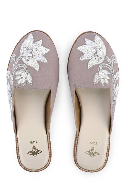 Shop_The Golden Wasp_Grey Sehr Embellished Mules _Online_at_Aza_Fashions