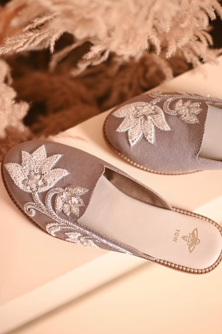 The Golden Wasp_Grey Sehr Embellished Mules _at_Aza_Fashions