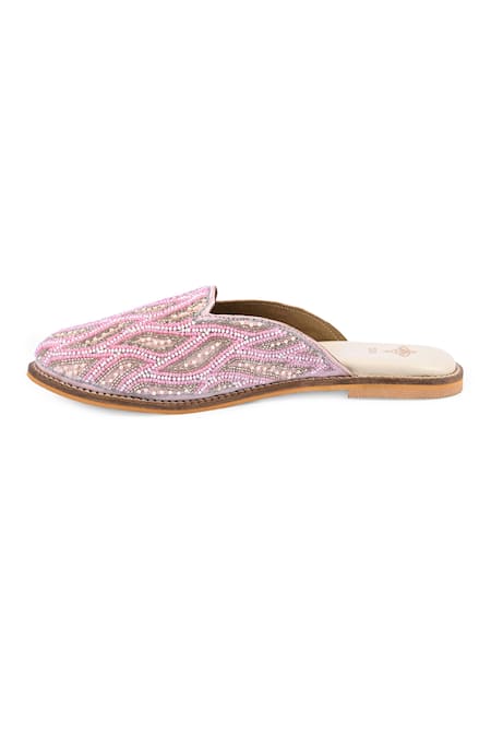 The Golden Wasp_Pink Masakali Embellished Mules _Online_at_Aza_Fashions