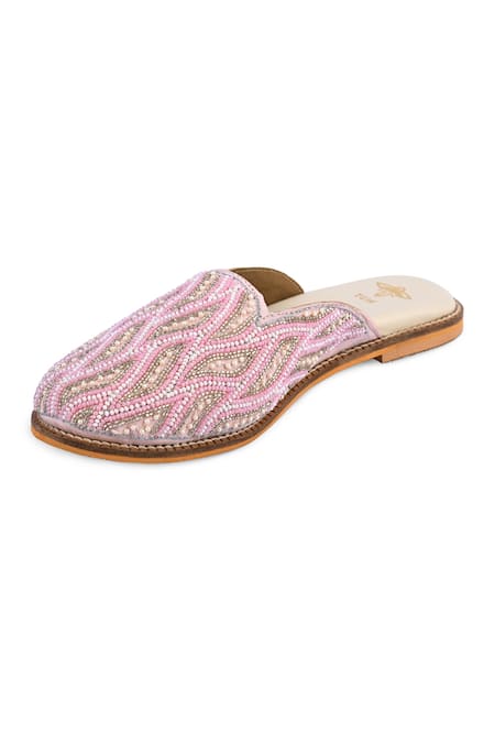 Buy_The Golden Wasp_Pink Masakali Embellished Mules _Online_at_Aza_Fashions