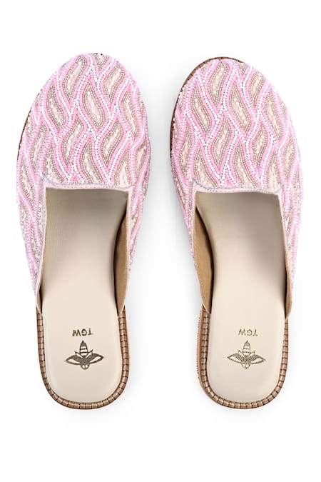 Shop_The Golden Wasp_Pink Masakali Embellished Mules _Online_at_Aza_Fashions