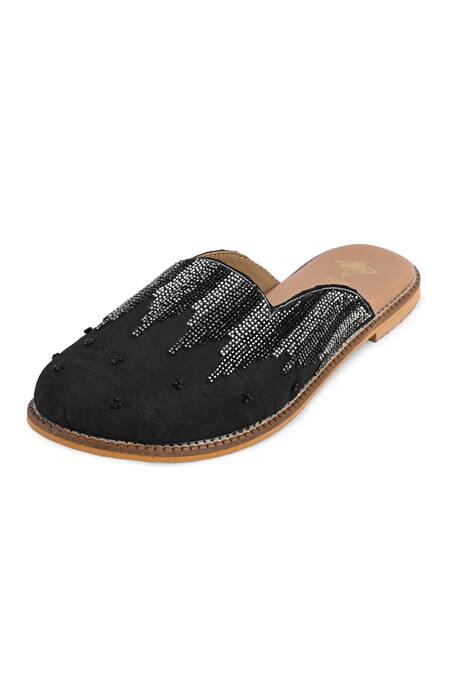 The Golden Wasp_Black Midnight Beauty Embellished Mules _Online_at_Aza_Fashions