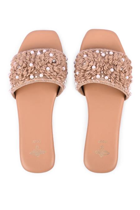 The Golden Wasp_Brown Tussie Embellished Slides _Online_at_Aza_Fashions