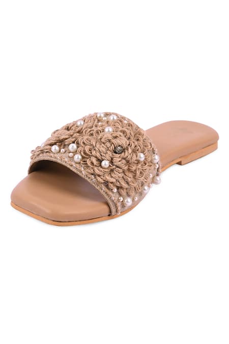 Buy_The Golden Wasp_Brown Tussie Embellished Slides _Online_at_Aza_Fashions