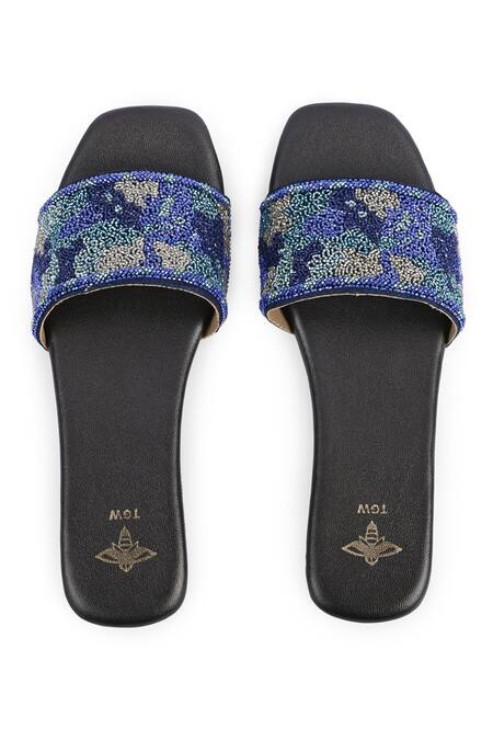 The Golden Wasp_Blue Cosmos Embellished Slides _Online_at_Aza_Fashions