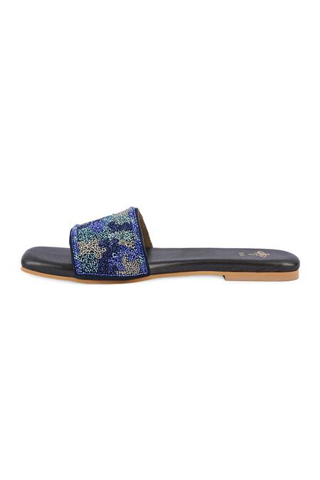 Shop_The Golden Wasp_Blue Cosmos Embellished Slides _Online_at_Aza_Fashions