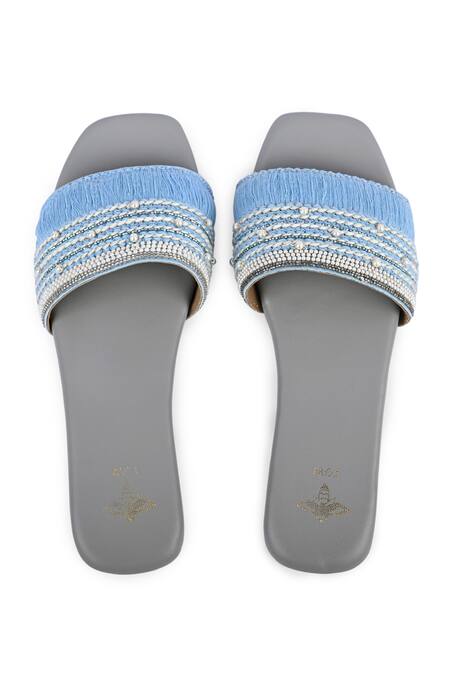 The Golden Wasp_Blue Falak Embellished Slides _Online_at_Aza_Fashions