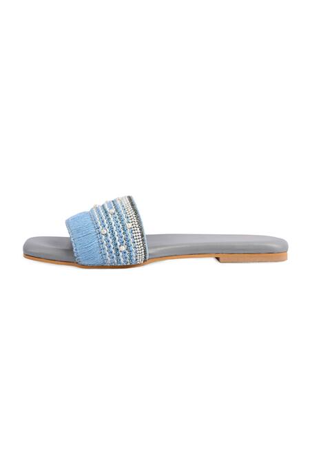 Shop_The Golden Wasp_Blue Falak Embellished Slides _Online_at_Aza_Fashions