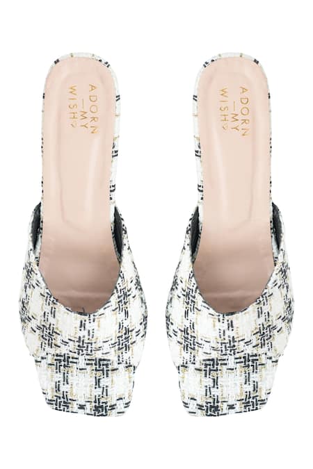 Adorn My Wish Black & White Tweed Block Heels 