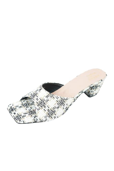 Adorn My Wish_Black And White Tweed Block Heels _Online_at_Aza_Fashions