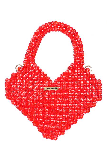 Adorn My Wish_Red Mini Crystal Heart Shaped Bag _Online_at_Aza_Fashions
