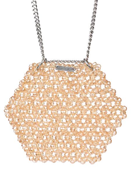 Adorn My Wish Gold Mini Crystal Hexagon Shaped Bag 