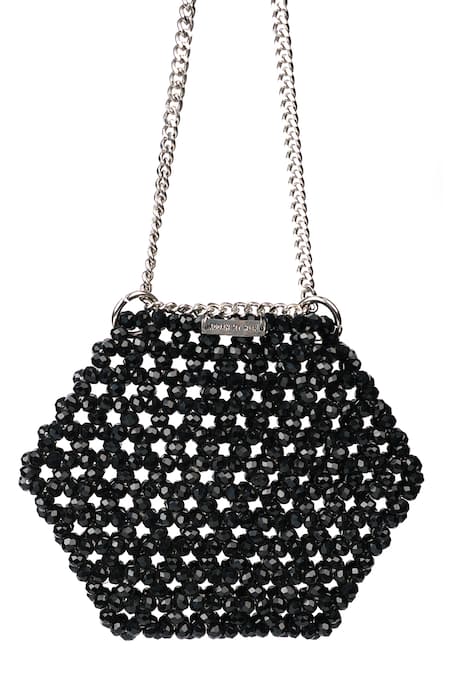 Adorn My Wish_Black Mini Crystallized Hexagon Bag _Online_at_Aza_Fashions