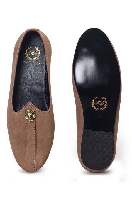 Buy_Domani_Brown Embellished Pasha Lion Juttis _Online_at_Aza_Fashions