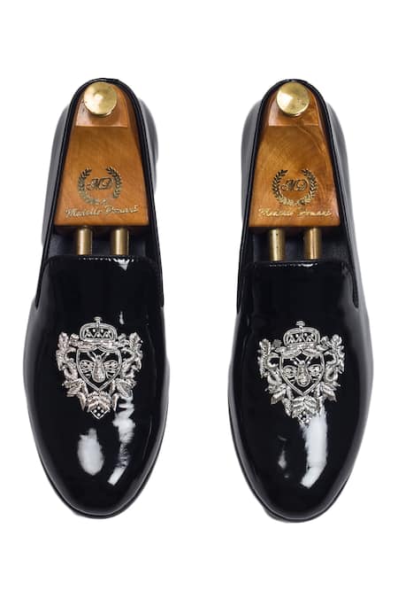 Shop_Domani_Black Zardozi Embroidered Slip-ons _at_Aza_Fashions