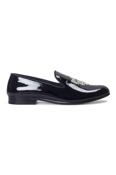 Domani_Black Zardozi Embroidered Slip-ons _Online_at_Aza_Fashions