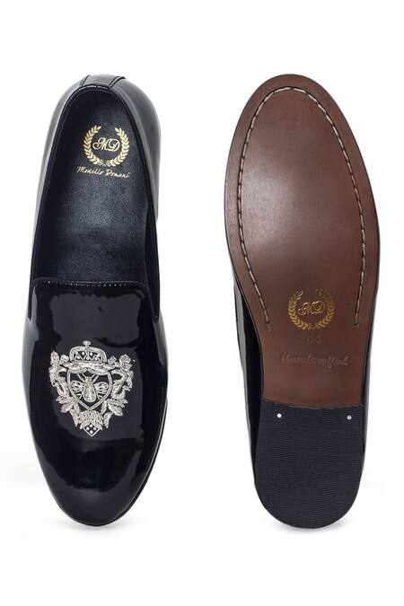 Buy_Domani_Black Zardozi Embroidered Slip-ons _Online_at_Aza_Fashions