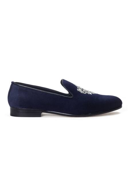 Domani_Blue Navy Zardozi Embroidered Slip-ons _Online_at_Aza_Fashions