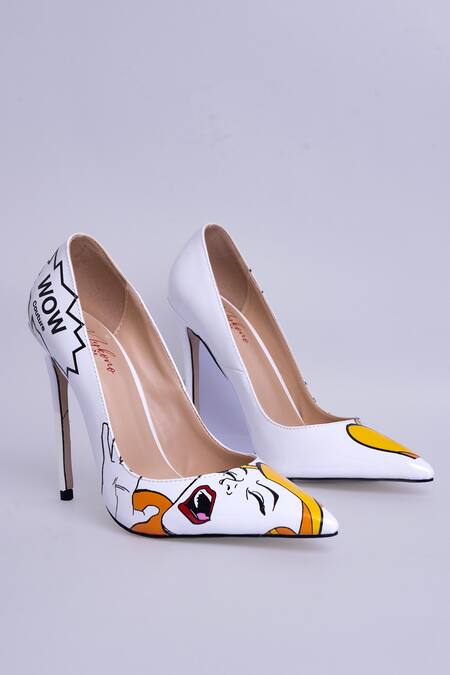 MYKONO White Artistic Pattern Stiletto Pumps