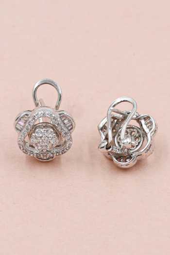 Shop Sangeeta Boochra Silver Plated Crystals Moonlit Sonata Embellished Stud Earrings at Aza Fashions Shop_Sangeeta Boochra_Silver Plated Crystals Moonlit Sonata Embellished Stud Earrings _at_Aza_Fashions