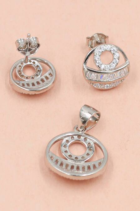 Sangeeta Boochra_Silver Plated Crystals Celestial Harmony Embellished Pendant Set _Online_at_Aza_Fashions