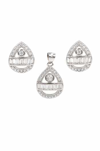 Sangeeta Boochra Silver Plated Crystals Tear Drop Embellished Pendant Set Online at Aza Fashions Sangeeta Boochra_Silver Plated Crystals Tear Drop Embellished Pendant Set _Online_at_Aza_Fashions
