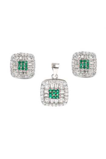 Sangeeta Boochra_Silver Plated Crystals Starry Affair Square Embellished Pendant Set _Online_at_Aza_Fashions