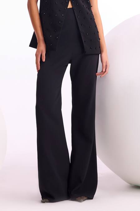 Namrata Joshipura Black Jersey Crystals Plunge Neck Embellished Top And Pant Set Online at Aza Fashions Namrata Joshipura_Black Jersey Crystals Plunge Neck Embellished Top And Pant Set _Online_at_Aza_Fashions