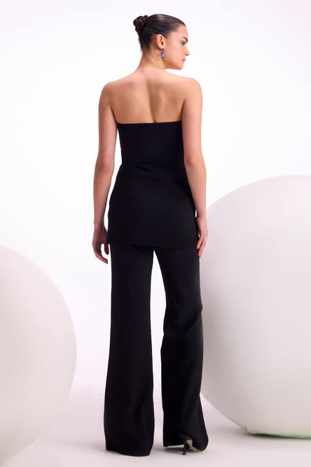 Shop_Namrata Joshipura_Black Jersey Sequins Open Neck Nova Work Top And Pant Set _at_Aza_Fashions