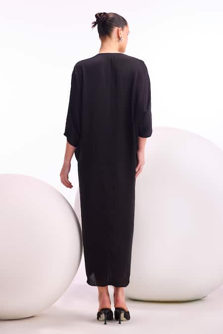 Namrata Joshipura_Black Studs V-neck Cosmos Floral Neckline Embellished Dress _Online_at_Aza_Fashions