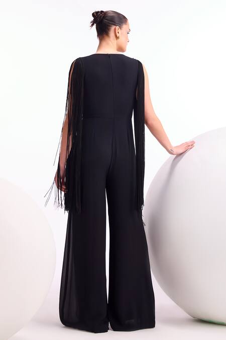 Shop Namrata Joshipura Black Georgette Embellished Crystal V Neck Jumpsuit at Aza Fashions Shop_Namrata Joshipura_Black Georgette Embellished Crystal V Neck Jumpsuit_at_Aza_Fashions